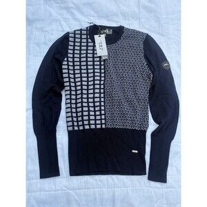 AA Alessandro Albanese Horseware Wool Cashmere Sweater XXL Navy Grid Equestrian